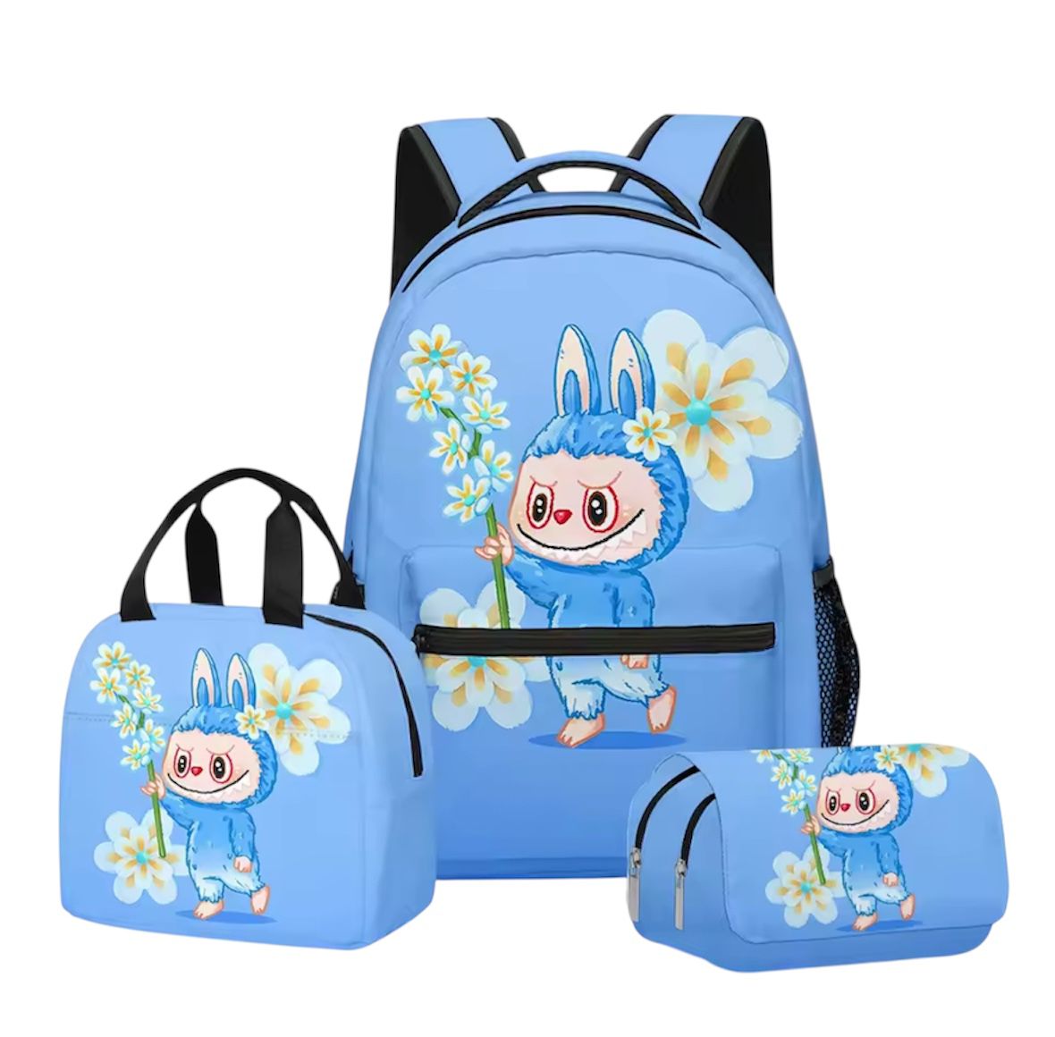 Labubu 3-in-1 Backpack Set โ Blue Flower Edition